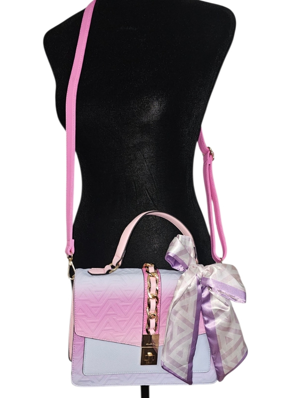ALDO Blush Pink Lavender Ombré Satchel Crossbody | Gold Chain Accent | Dust Bag - Picture 8 of 13